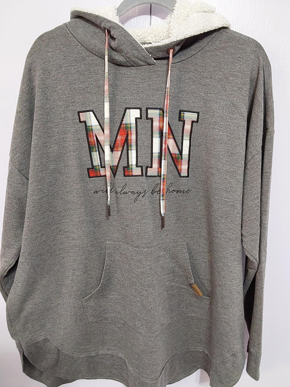 Maurices Gray Hooded Sweatshirt with Plaid 'MN' Graphic